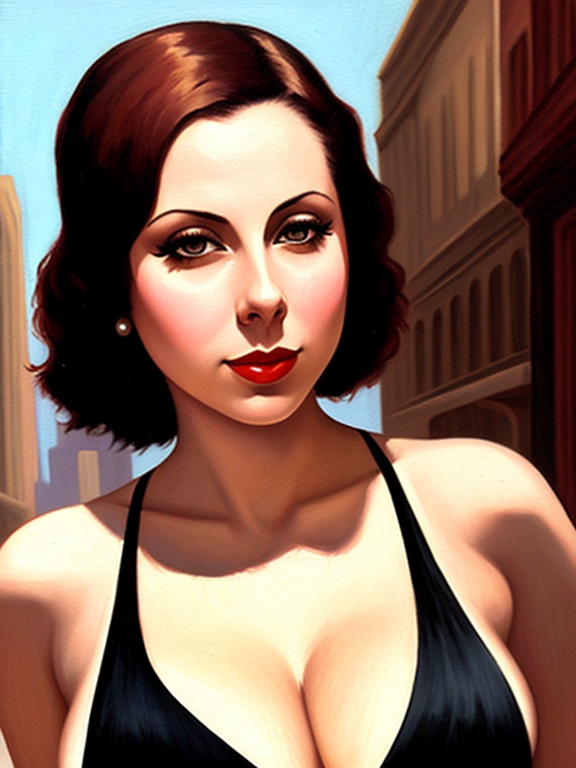 Gianna michaels, oil painting, 1920s gangster, city background 