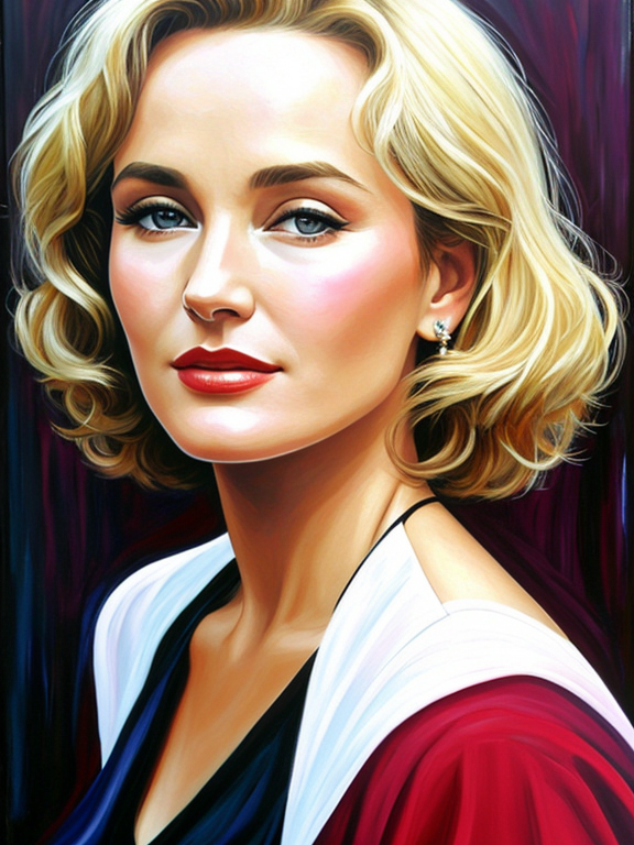 Young blonde Jessica Lange, acrylic painting 
