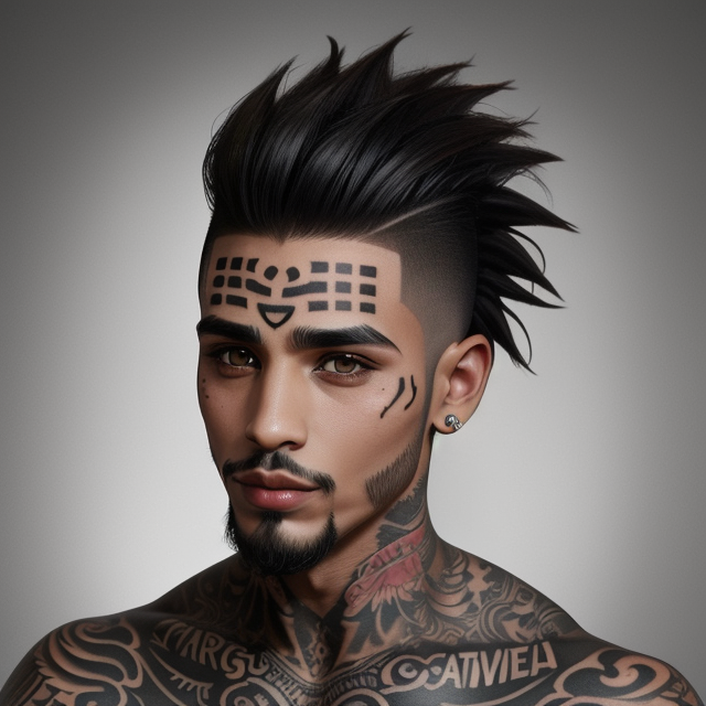 AI Art Generator: A strong bald head man with maori tatoos on his face ,nose  and full body, (Maori tattoo art:1.3).Tatoos are samoan tattoo style or  polynesian tattoo style. moko face tattoos.