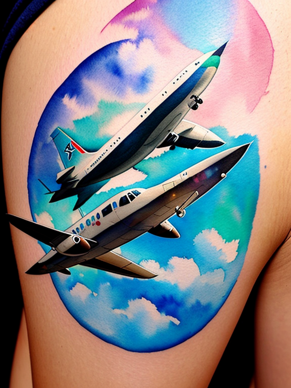 Airplane tattoo on the wrist.