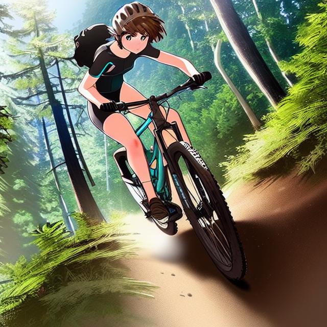 Heroineof ghibli animation sitting on the saddle on a bicycle in denim  miniskirt on Craiyon