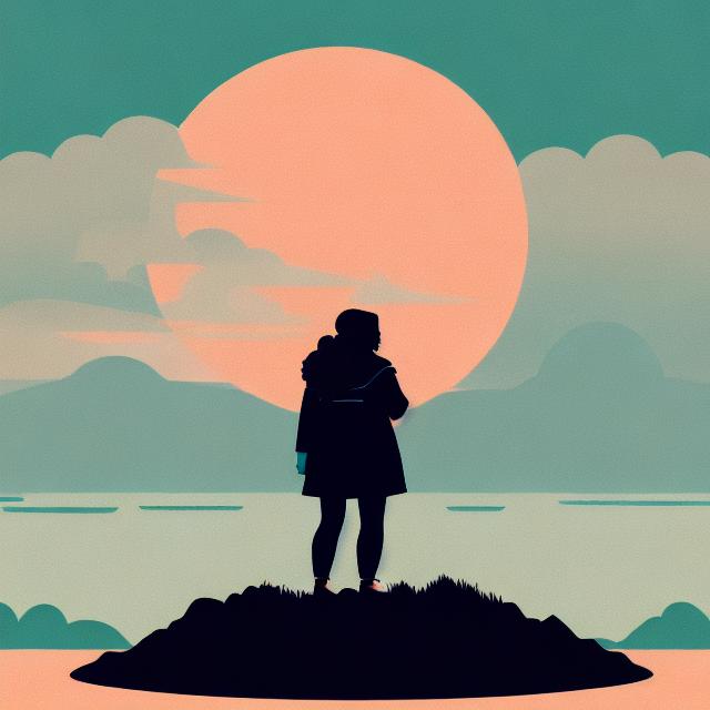 Communist fat young black woman, with silhouette of full moon, sharp edges, at sunset, with heavy fog in air, vector style, horizon silhouette Landscape wallpaper by Alena Aenami, firewatch game style, vector style background
