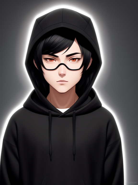 Full face mask, black hoodie, crossed arms, anime, male, black