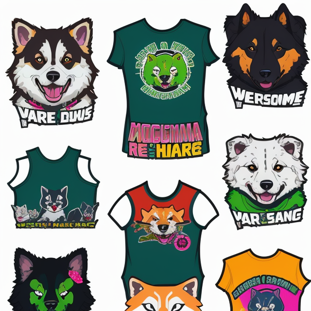 MossMania Dog Rescue & Rehoming design for a tank top tshirt, vector, vibrant color, incredibly high details, white background, plashing colors, Cartoon character, stickers designs