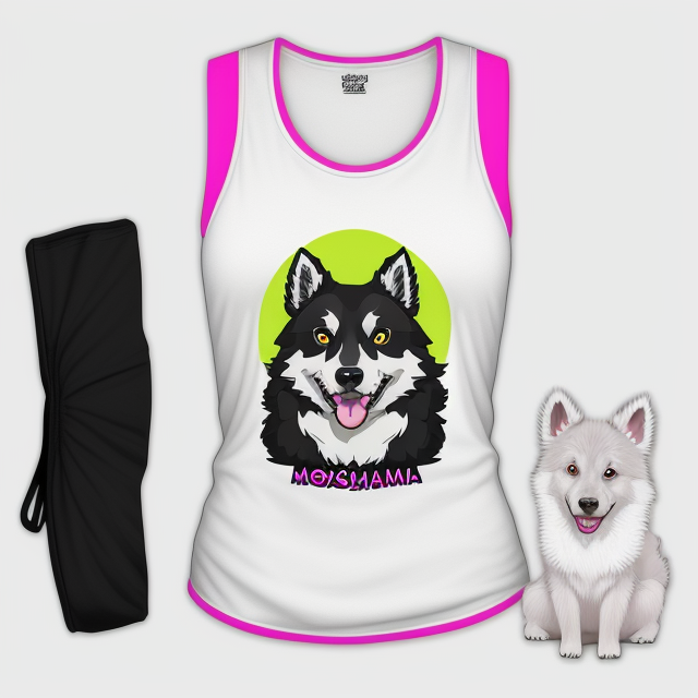 MossMania Romanian Dog Rescue & Rehoming design for a tank top t-shirt using colours #c1ddce and #eae5eb, vector, vibrant color, incredibly high details, white background, plashing colors, Cartoon character, stickers designs