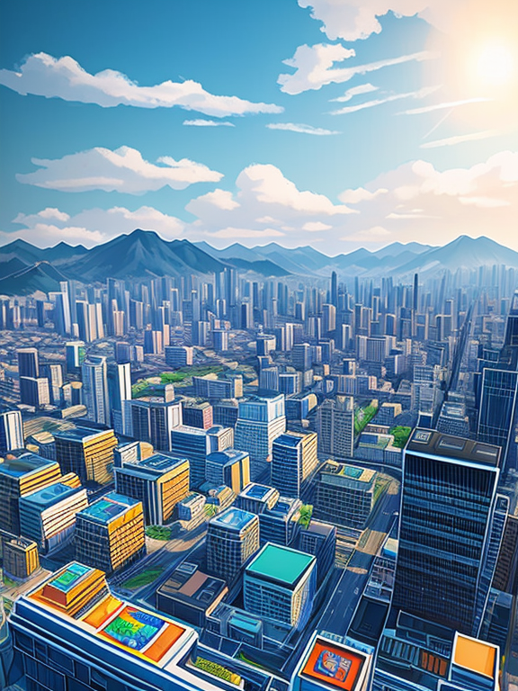 webtoon korean art, rooptops of a city in a fantasy world, the sky's completely blank