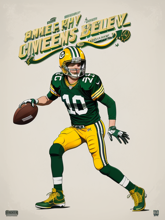 American Football, Green Bay Packers, Cheese Heads, Lambeau Field, Green and Yellow, Skeleton Player, 10, Jordan Love, Halloween, Retro, Vintage, Flat design, (((Simple))), Art by Butcher Billy, illustration, highly detailed, simple, Vector art