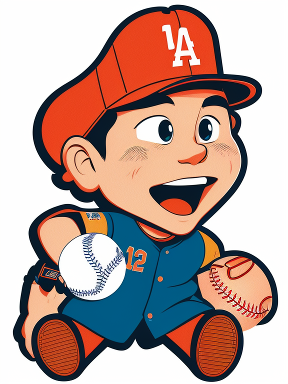 Dodgers, Shohei Ohtani, Baseball, Cartoon, , Retro, Vintage, Flat design, (((Simple))), Art by Butcher Billy, illustration, highly detailed, simple, Vector art