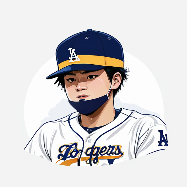 Shohei Ohtani, Baseball, Dodgers, Los Angeles , vector, vibrant color, incredibly high details, white background, plashing colors, Cartoon character, stickers designs