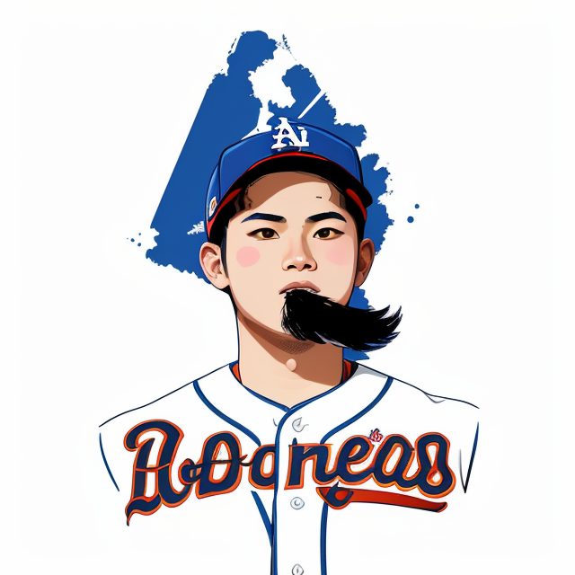 Shohei Ohtani, Baseball, Dodgers, Los Angeles , vector, vibrant color, incredibly high details, white background, plashing colors, Cartoon character, stickers designs