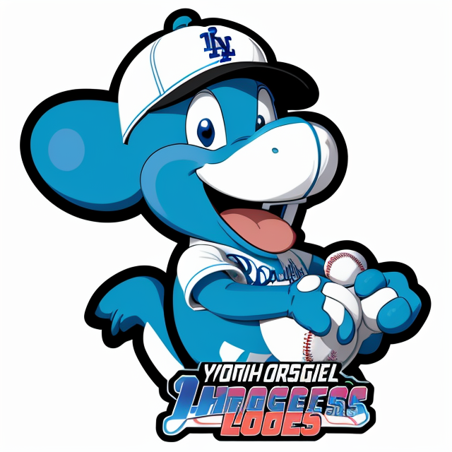 Yoshi, Baseball hat, dodgers, vector, vibrant color, incredibly high details, white background, plashing colors, Cartoon character, stickers designs