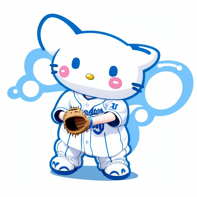 Cinnamoroll from Hello Kitty, Baseball, Blue, in a baseball uniform, playing baseball, dodgers, los angeles , vector, vibrant color, incredibly high details, white background, plashing colors, Cartoon character, stickers designs