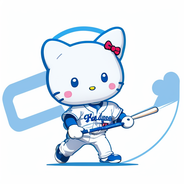 Cinnamoroll from Hello Kitty, Baseball, Blue, in a baseball uniform, playing baseball, dodgers, los angeles , vector, vibrant color, incredibly high details, white background, plashing colors, Cartoon character, stickers designs