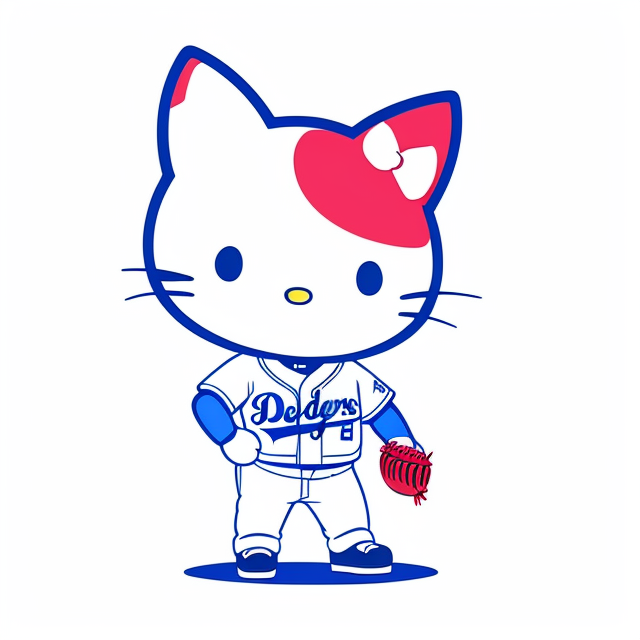 kuromi from Hello Kitty, Baseball, Blue, in a baseball uniform, playing baseball, dodgers, Los Angeles , Badge, Badge logo, Centered, Digital illustration, Soft color palette, Simple, Vector illustration, Flat illustration, Illustration, Trending on Artstation, Popular on Dribbble, Pastel colors, On a white background