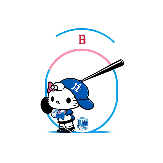 kuromi from Hello Kitty, Baseball, Blue, in a baseball hat, playing baseball, dodgers, Los Angeles , Badge, Badge logo, Centered, Digital illustration, Soft color palette, Simple, Vector illustration, Flat illustration, Illustration, Trending on Artstation, Popular on Dribbble, Pastel colors, On a white background
