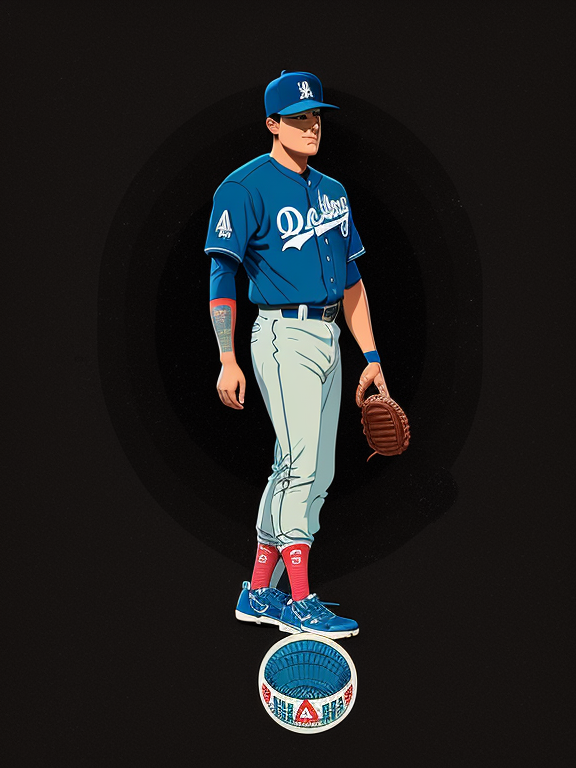Loteria, Cards, in a Baseball, Shohei Ohtani, in Dodger Uniform, Retro, Vintage, Flat design, (((Simple))), Art by Butcher Billy, illustration, highly detailed, simple, Vector art