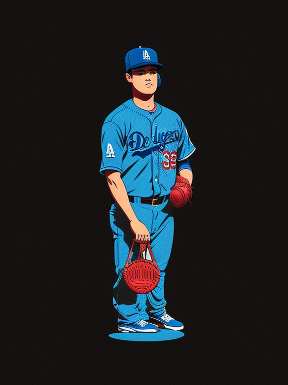Loteria, Cards, in a Baseball, Shohei Ohtani, in Dodger Uniform, Retro, Vintage, Flat design, (((Simple))), Art by Butcher Billy, illustration, highly detailed, simple, Vector art