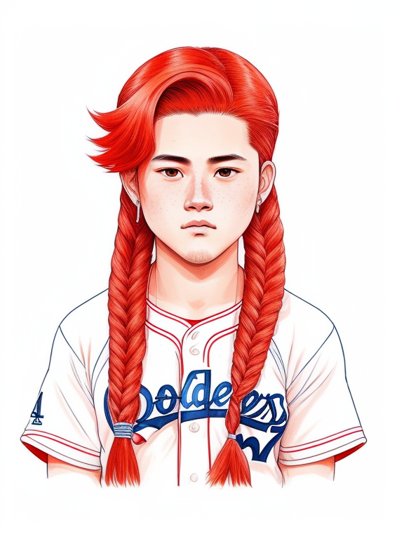 shohei ohtani, los angeles dodgers, baseball , red hair, braided, with freckles on her face

Beautiful colors

Pencil sketches

Style of dan matutina

In the style of studio ghibli

Art by Hiroshi Saitō

Bold lines

Bold the drawing lines

One character
