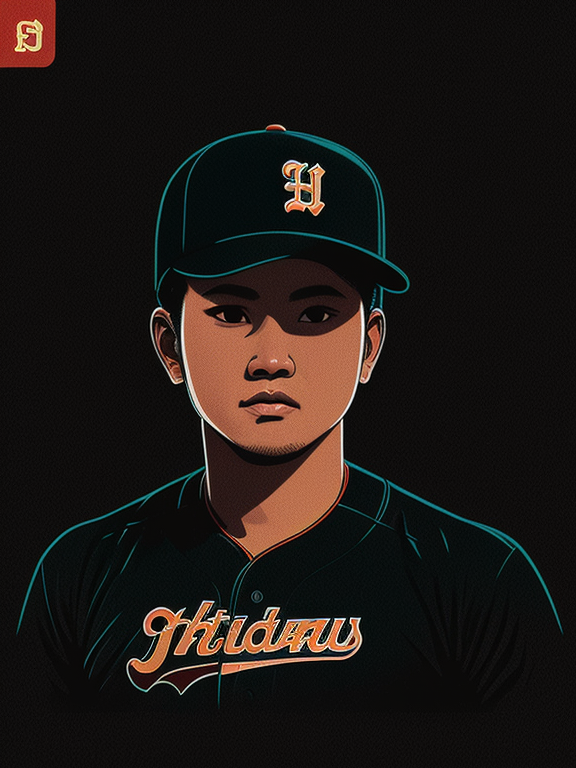 Shohei Ohtani, Baseball, Loteria Cards, Los Angeles Dodogers, Retro, Vintage, Flat design, (((Simple))), Art by Butcher Billy, illustration, highly detailed, simple, Vector art