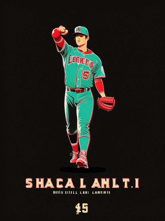 Shohei Ohtani, Baseball, Loteria Cards, Los Angeles Dodogers, Retro, Vintage, Flat design, (((Simple))), Art by Butcher Billy, illustration, highly detailed, simple, Vector art