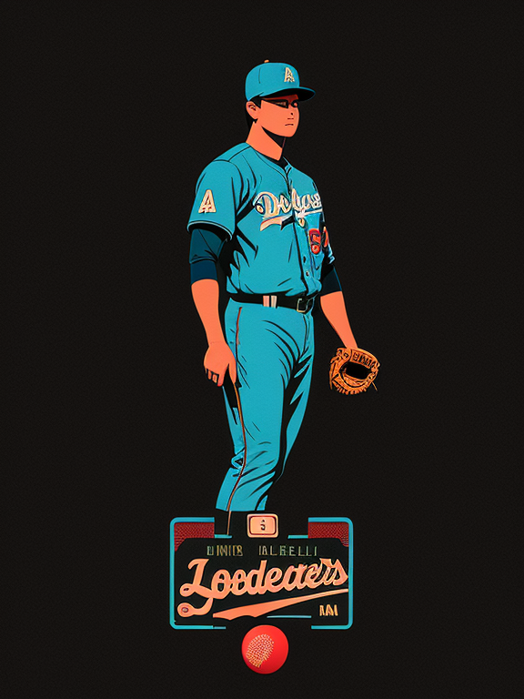 Shohei Ohtani, Baseball, Loteria Cards, Los Angeles Dodgers, Retro, Vintage, Flat design, (((Simple))), Art by Butcher Billy, illustration, highly detailed, simple, Vector art
