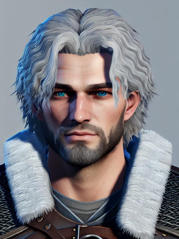 white haired young man with curls and blue eyes in witcher universe
