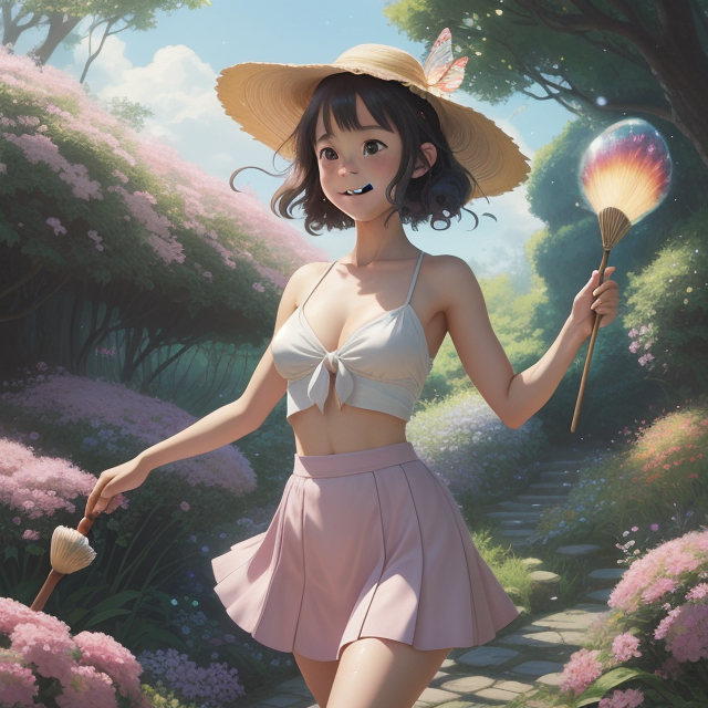 Artistic, Creativity, Tiny,4’, flat chested, tiny micro skirt (Stunning , Cute girl lifting her skirt to show you her bikni, white cropped top, high quality, Ghibli art style, Spirited Away art style), art by atey ghailan, painterly anime style at pixiv, art by kantoku, in art style of redjuice/necömi/rella/tiv pixiv collab, your name anime art style, masterpiece digital painting, exquisite lighting and composition, inspired by wlop art style, 8k, sharp, very detailed, high resolution, illustration, enchanting attire whimsical colors, dreamlike setting, floating pastel clouds, garden of surreal flowers:1.1, ethereal brush strokes, playful creatures, sparkling stars, radiant smile, glimmering eyes, magical ambiance, curly locks adorned with butterflies, teapot hat, caterpillar companion, paintbrush scepter, fantastical adventures, canvas of imagination, painted wing, laughing in wonder, enchanted forest backdrop, brushes of creativity, joyful expression, floating in a bubble, name: Alice, Photorealistic, Hyperrealistic, Hyperdetailed, analog style, (detailed skin), (matte skin), (soft lighting), (subsurface scattering), (realistic), (heavy shadow), (masterpiece), (best quality), (ultra realistic), (8k), (Intricate), (High Detail), (film photography), (shrp focus), (detailed skin texture), (elegant)