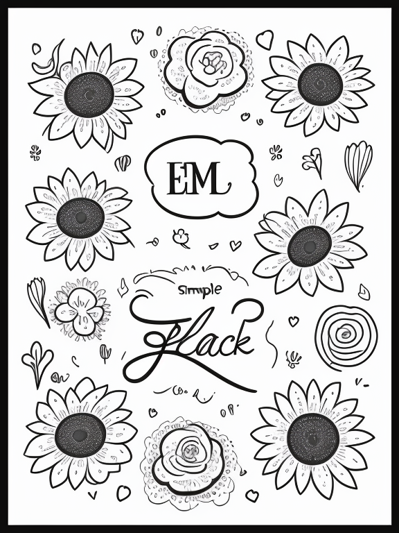 Simple flower black and white cartoon, Pastels, Flat, Doodles, Vector, Silly, Cartoon, Fun, Monogram, Professional, Business, Brand