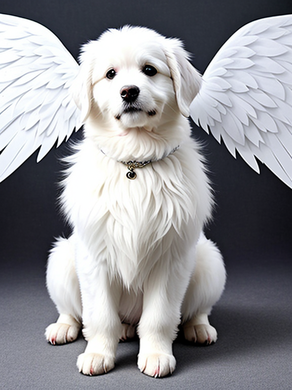 white fluffy dog with angel ... - OpenDream