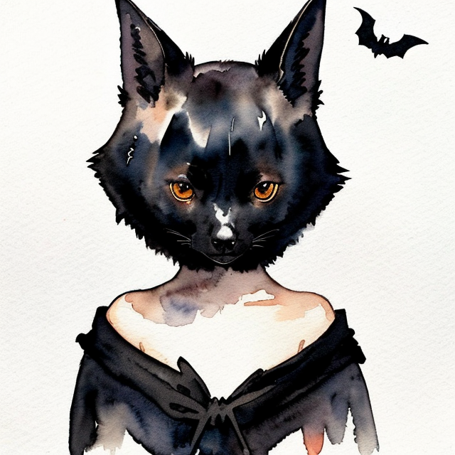 bat,black, animal, A simple, minimalistic art with mild colors, using Boho style, aesthetic, watercolor