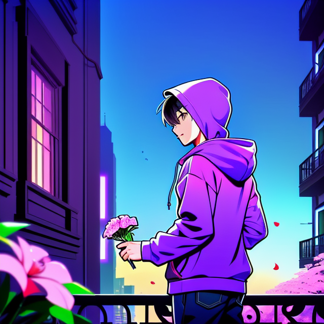 boy wearing purple hoodie dropping  - OpenDream