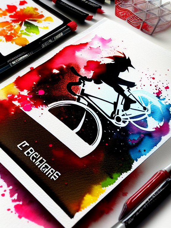 cycling logo , magic, t-shirt design, red color, dark magic splash, dark, ghotic, fantasy art, watercolor effect, hand-drawn, soft lighting, bird's-eye view, isometric style, focused on the character, 4K resolution, photorealistic rendering, using Cinema 4D, in Carne Griffiths art style, in Carne Griffiths art style, color plashed