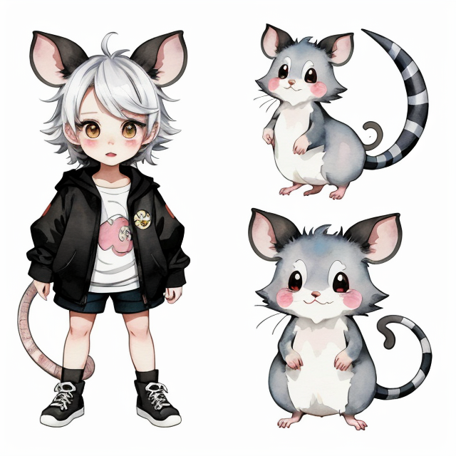 rat king, nice art, well hand-drawn art, colorful, Small body, Cute animal, Cute clothing, Full body, Cute Eyes, Cute expressions, Watercolor style, Storybook style, Character Design, Illustrator, Digital watercolor, White background, Cartoon style, Kawaii, white background, one single character, pokemon style