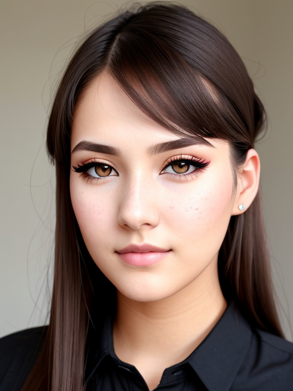  woMan, nerd, acne, very long brown hair, very close up, button nose nose, beautiful, straight hair, eyelashes, eyeshadow, foundation, blusher, mascara