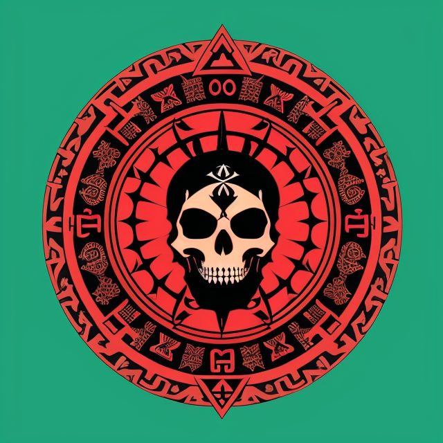 Red Skull and bones logo  scary  with hebrew Text and symbols surrounding it, Line art logo, Bohemian style, Simple, Minimalistic, Symbol, Template, Monogram, Thin lines, Sacred geometry, Centered and symmetrical, Flat illustration, Hipster, Sleek, Astrology, Trendy, Earth tones, Flat color, Vector illustration, 2D, Green and gold color scheme