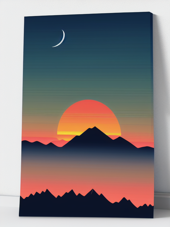 chili pineapple, with silhouette of full moon, sharp edges, at sunset, with heavy fog in air, vector style, horizon silhouette Landscape wallpaper by Alena Aenami, firewatch game style, vector style background