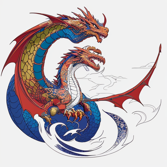 Colorful, Powerful Dragon and cloud, Centered Composition, Traditional Japanese Irezumi tattoo design full length, vector t-shirt design, sharp lines, high contrast, eight colors, white background, 8k --ar 5:7 --no photography, skin background, mockup, text, numbers, marks, deformation, manga style, 