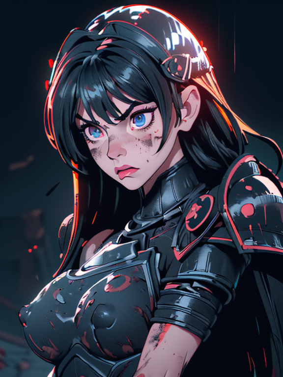 ((2girls)):1.2,beautiful face,female warrior,big eyes,(heavy black iron armor:1.19),detailed helmet,intense gaze,battle-ready,contrasting soft skin, (lighting:1.2),upper body,4:(3 aspect ratio:1.4),nipples,revealed breasts,nsfw,bloodstained skin,(dirty skin: 1.2) (defiance512:1),