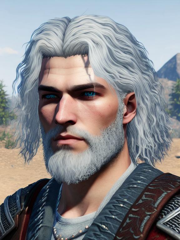 white haired young man with curls and blue eyes in witcher universe, in his 20 years old, withount beard
