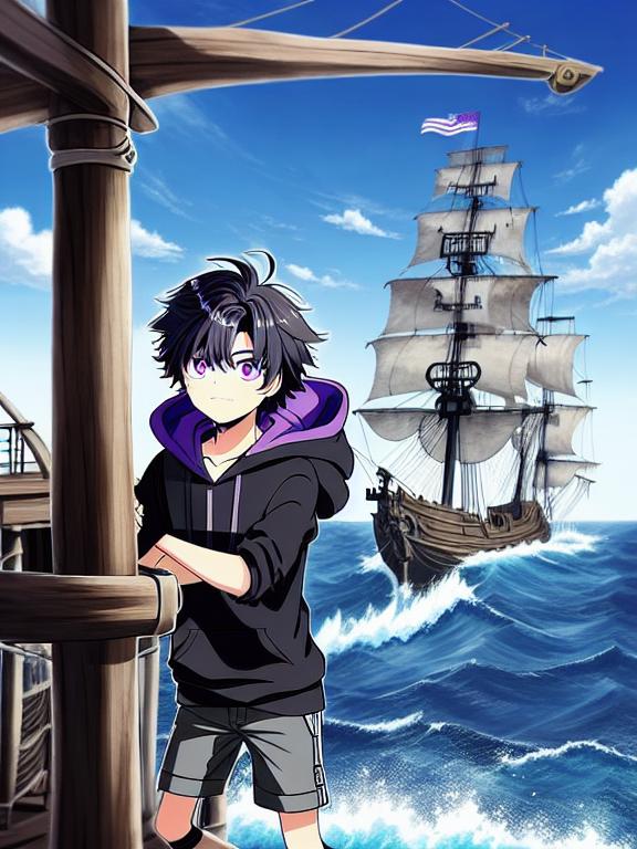 an anime boy, in a pirate ship navi... - OpenDream