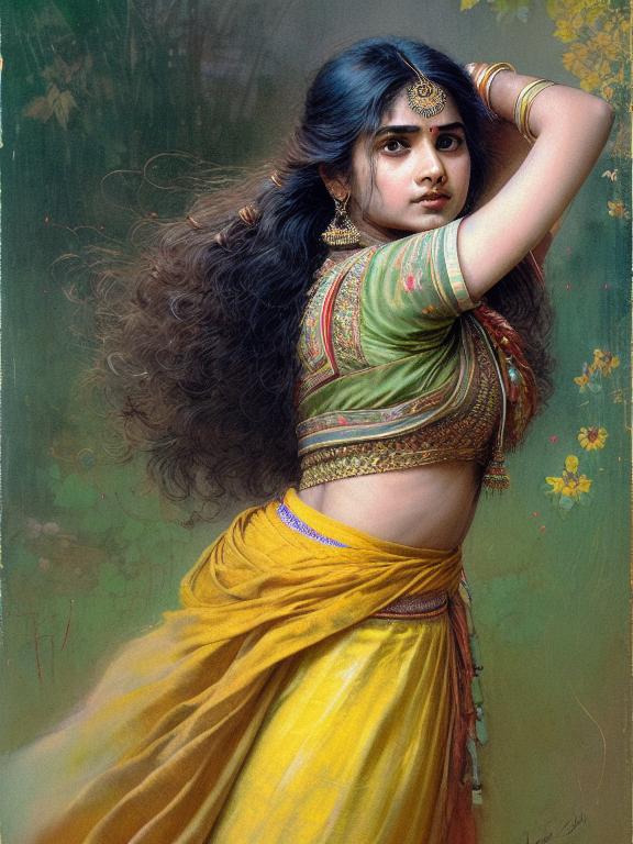 beautiful Indian girl wearing a saree - AI Generated Artwork