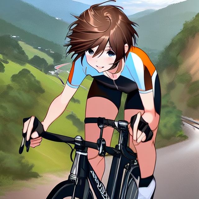 Premium Photo | Anime girl riding a bike with a backpack and a hat  generative ai