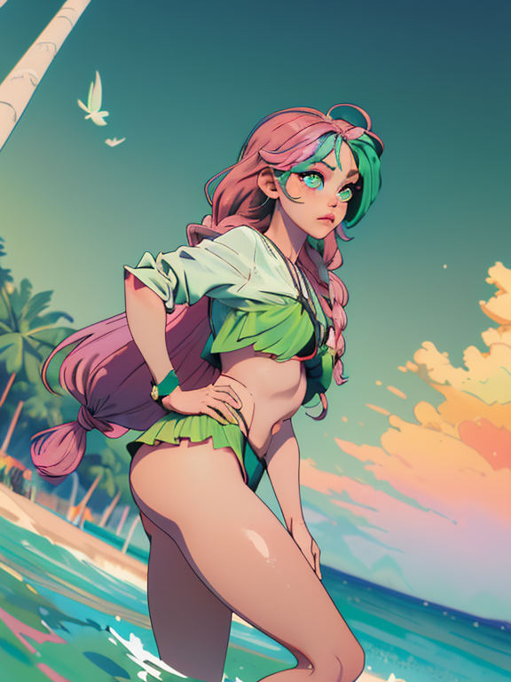 Fat ass Bikini Latina Girl Sexy, (Best Quality, Masterpiece:1.4), (Realism:1.2), (Realisitc:1.2), (Absurdres:1.2), (photorealistic:1.3), 1 girl 7 years old, children, (big eyes), kawaii, cute poses, (dynamic angle:1.3), coffe, pink hair, , MITSURI KANROJI, BRAID, GRADIENT HAIR, (GREEN EYES:1.5), GREEN HAIR, PINK HAIR, LONG HAIR, MOLE UNDER EYE, MULTICOLORED HAIR, TWIN BRAIDS, TWO-TONE HAIR