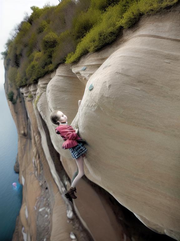a girl with baloons over the cliff style of bansky
