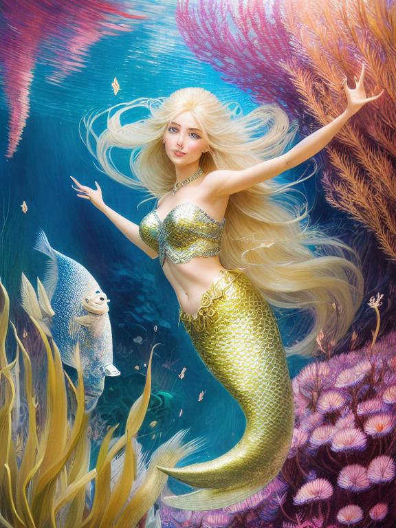 pure blonde mermaid With long fish  - OpenDream